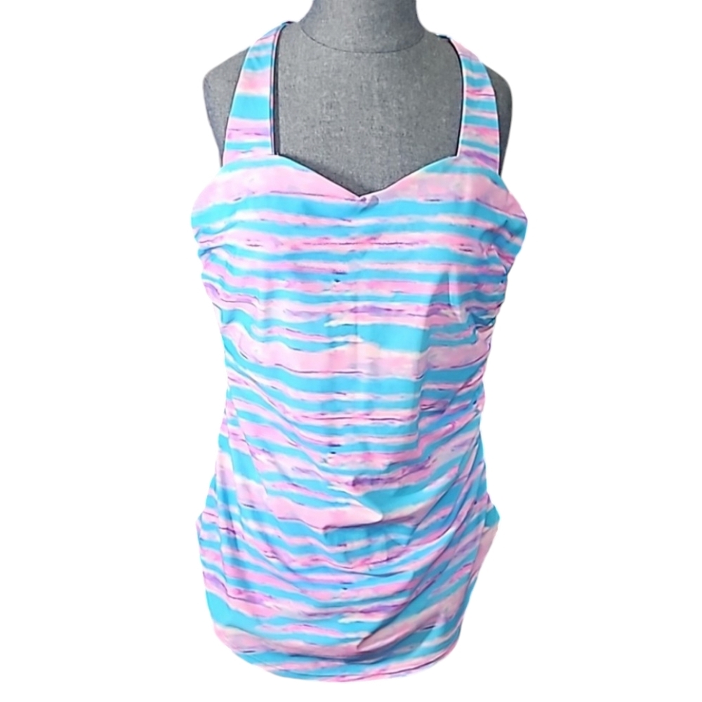 meet.curve Pink and Blue Striped One-Piece Swimsuit with a Sarong Front … - Picture 10 of 15
